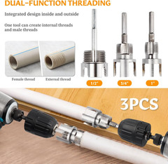3Pcs Integrated Internal & External Pipe Threading Tool, Dual-Function Pipe Thr