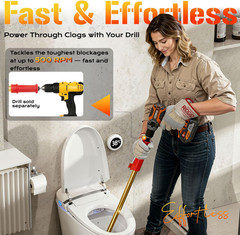 56658 K-6P 6FT Toilet Auger Snake for Use Manually or with Drill, Telescopic for