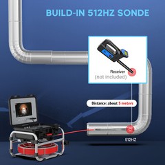 30M Sewer Pipe Inspection Camera Self-Leveling 512HZ Meter Counter 10inch DVR