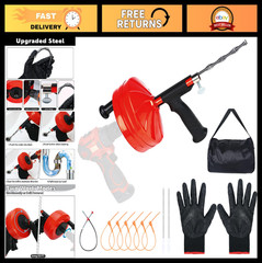 50 Ft Drain Auger &ndash; Manual/Drill Powered Plumbing Snake, Heavy Duty, Flexible, G