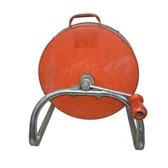 Vintage Hand Crank Drain Auger Snake Reel Industrial Plumber Tool Orange Steel