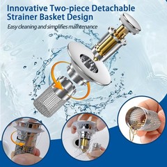 Pop-Up Sink Stopper Hair Catcher Bathroom Drain Strainer Removable Silver