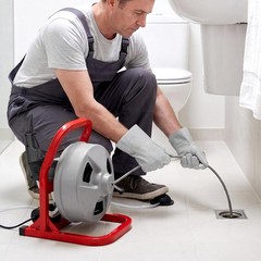 VEVOR Drain Cleaner Machine 50 FT x 5/16 Inch, Sewer Snake Auger with Red
