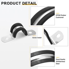 14Pcs 12mm(15/32&Prime;) Stainless Steel Rubber 2 Hole U-Tube Strap Clamp, Black