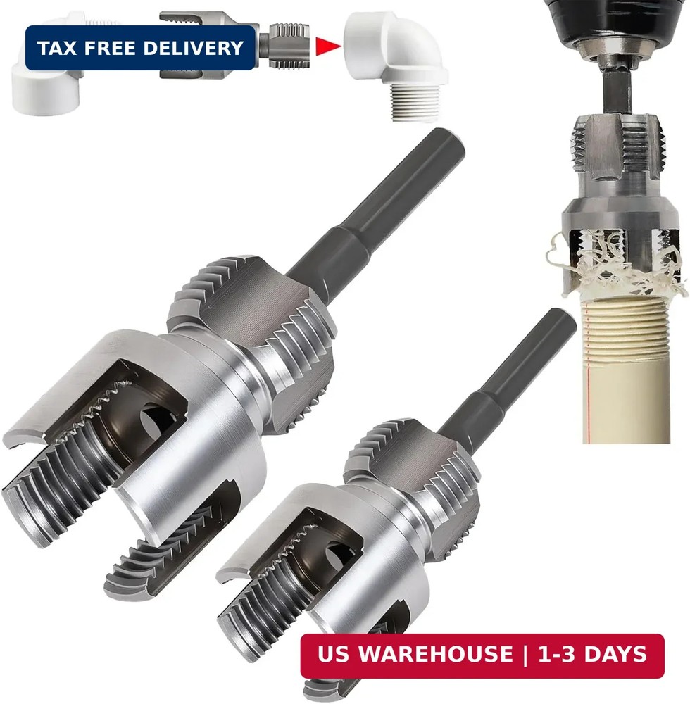 PVC Pipe Threader Kit, 2 Piece Set, 1/2&Prime; 3/4&Prime; NPT Sizes, Dual-Function Intern