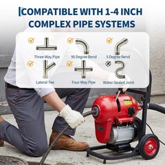Electric Drain Cleaner Machine 120 FT x 6/5 Inch Sewer Snake Auger Plumber Tool