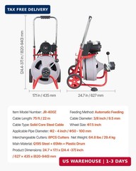VEVOR Drain Cleaner Machine 75 FT x 3/8 Inch, Auto Feed Sewer Snake Drain Auger