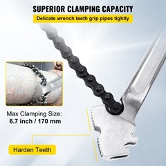 VEVOR 24&Prime; Chain Wrench Steel Straight Handle Tool 22&Prime; Chain 6.7&Prime; Capacity