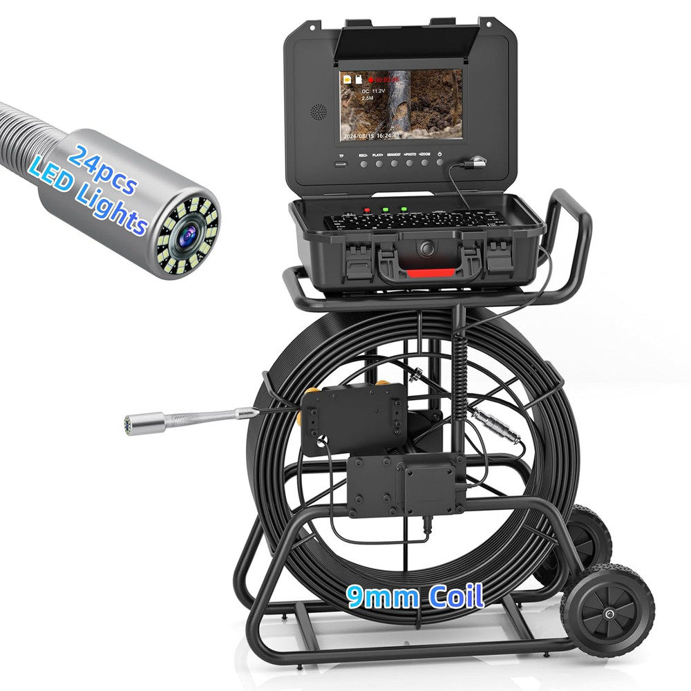 165FT Sewer Camera with 512Hz Transmitter, DVR, Mic, 9mm Cable & 16GB Card