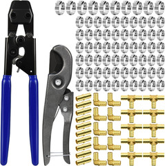 PEX Cinch Clamp Tool Kit with 30 Brass Fittings, Pipe Cutter & Clamps