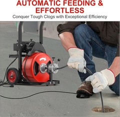 50FT 1/2 Inch Auto Feed Drain Cleaning Machine,Air-Activated Foot Switch,Red