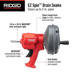 80168 EZ Spin&trade; Drain Snake for Tubs, Showers, and Sinks, Drain Cleaner with A&hellip;