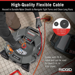 76198 Flexshaft K9-204+ Drain Cleaning Machine for 2&Prime; to 4&Prime; Pipe, Professional W