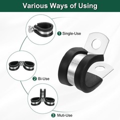 1/2&Prime;(14mm) Cable Clamp, 304 Stainless Steel Rubber Cushioned 6Pcs