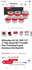 RIDGID 37835 1&Prime; NPT Pipe Die & Milwaukee Die Head Set 1/2&Prime; 3/4&Prime; 1-1/4&Prime;
