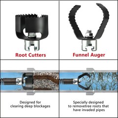 Drain Auger Cutter Set 3 Piece 1 3/16in 30mm For 48in Pipe Cleaning Grease Root