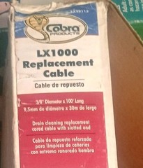 Cobra Products LX1000 Drain Cleaning Cored Cable 3/8 in x 100 ft