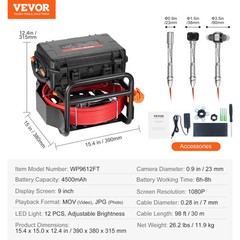 9&Prime; Sewer Camera 30m/98 ft Self-Leveling Drain Camera with 512Hz Transmitter