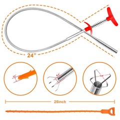 Drain Clog Remover, 25inch Snake Hair Remover(3pcs), 25 inch, Orange