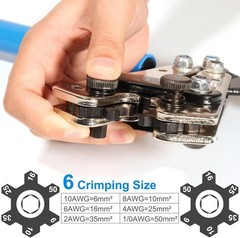 Battery Cable Crimper Tool for AWG 10, 8, 6, 4, 2, 1/0 Gauge Electrical Lug, Bat