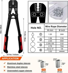 Crimping Tool Kit for Wire Rope, Swagging Copper and Aluminum Oval Sleeves, 3/64