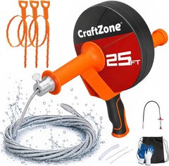 Drain Auger 25 Ft,Plumbing Snake With Drill Adapter,Pipe Clog Remover for Kitche