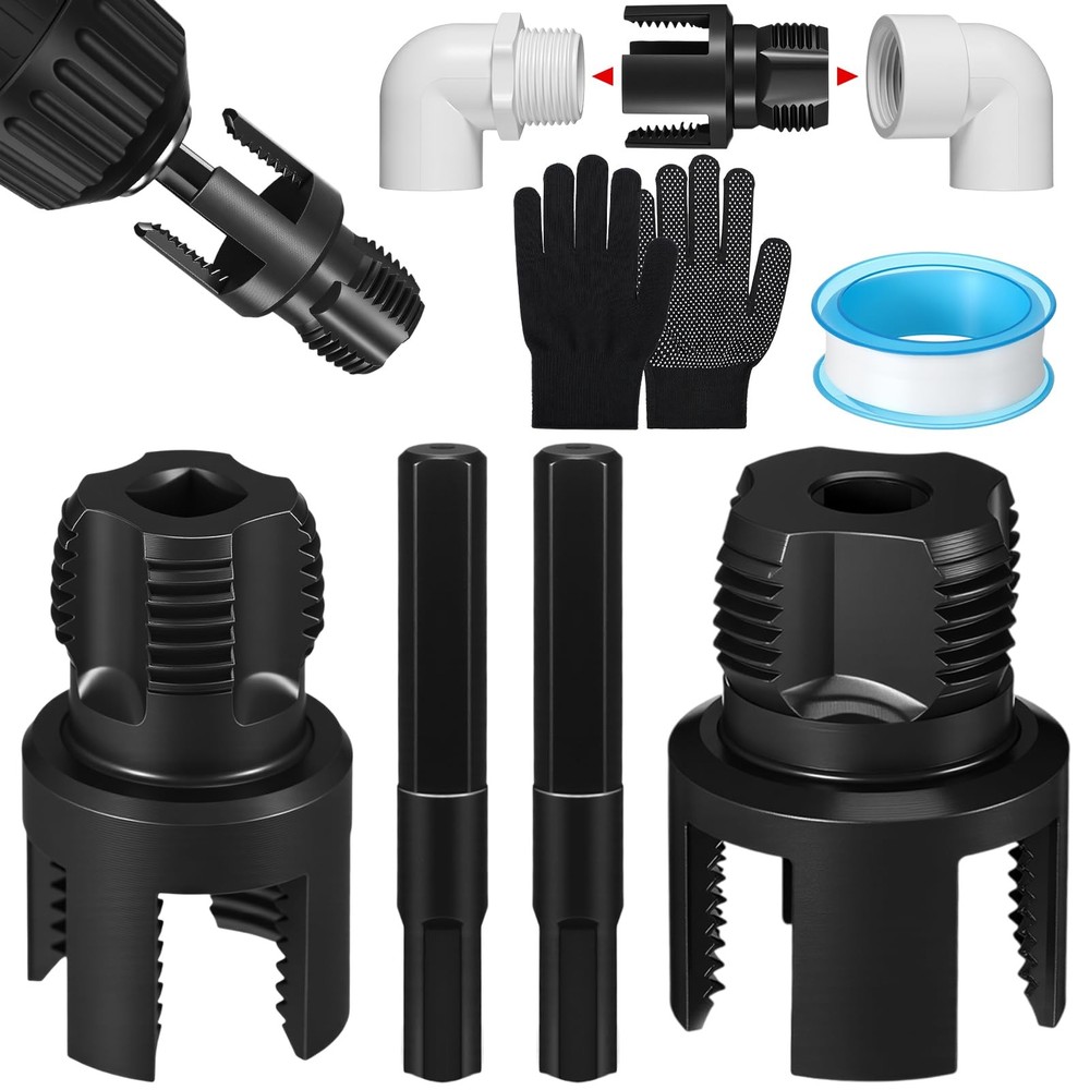 2 Pcs PVC Pipe Threader Kit Dual Function Internal External Plumbing Die