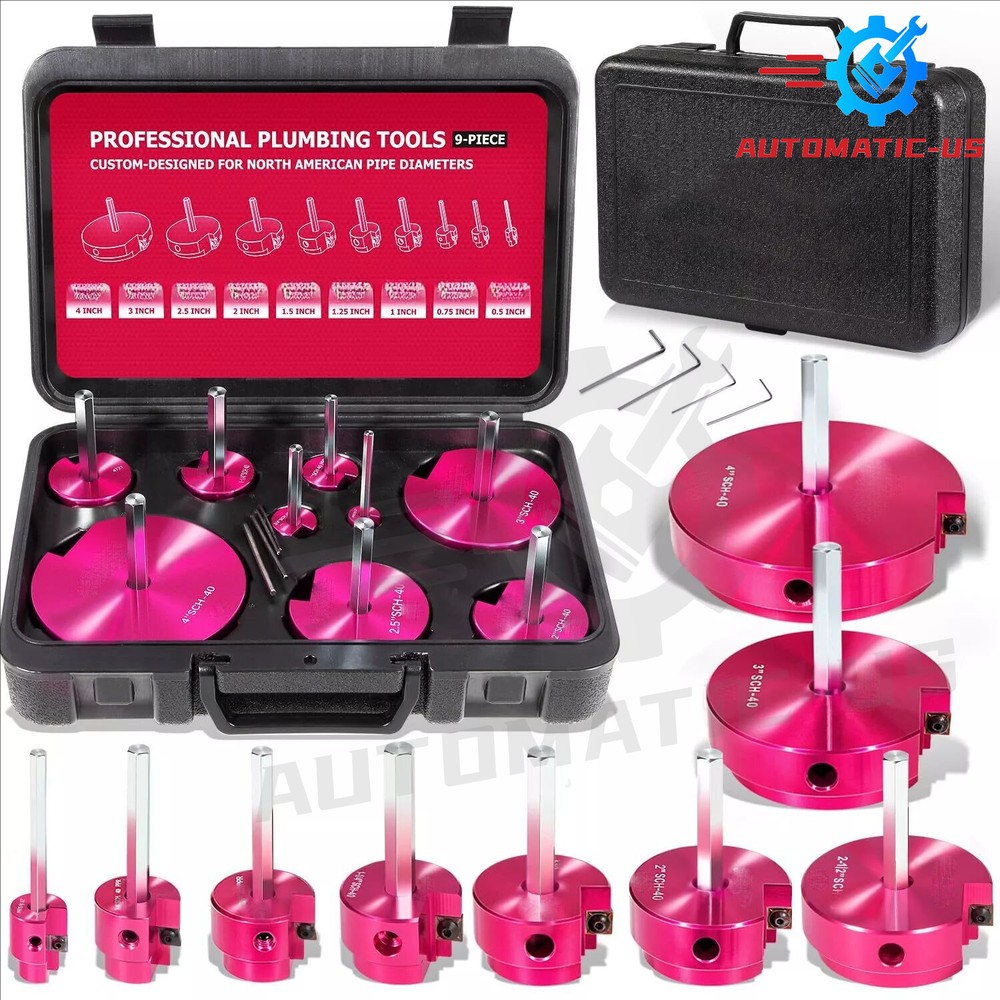 Complete Plastic Reamer Set PVC Pipe Fitting Reamer Kit Standard 1/2&Prime; Drills 9Pc