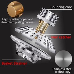 AzWzz Universal Tub Stopper Bathtub Drain 2 x 2 x 2 inches, Chrome Silver