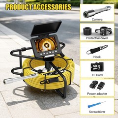 50M Sewer Pipe Inspection Video Camera, 23mm Drain Endoscope 16GB 5&Prime; Monitor