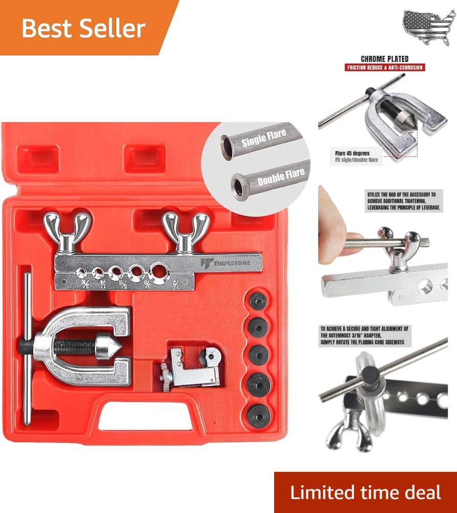 Double & Single Flaring Tool Kit &ndash; 5 Adapters, Cutters & Durable Case Included