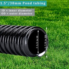 Pond Tubing ID 1 1/2&rdquo; &times; 20ft Black Corrugated Flexible Reinforced Wat