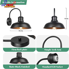 11&Prime; Outdoor Wall Lights Black Wall Sconces Farmhouse Gooseneck Barn Lights 2Pack
