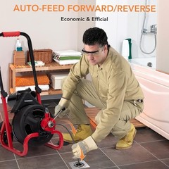 100 FT x 3/8&Prime; Electric Drain Cleaner Machine Auger Sewer Snake Cable Auto Feed
