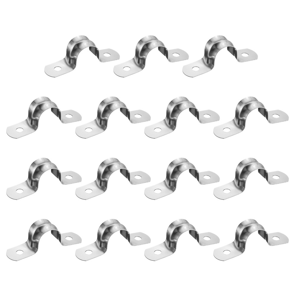 15Pcs 14mm(9/16&Prime;) Stainless Steel 2 Hole U-Tube Strap Clamp, Silver