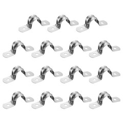 15Pcs 14mm(9/16&Prime;) Stainless Steel 2 Hole U-Tube Strap Clamp, Silver