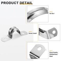 15Pcs 14mm(9/16&Prime;) Stainless Steel 2 Hole U-Tube Strap Clamp, Silver