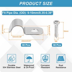 30Pcs 9-10mm(3/8&Prime;) One Hole Rigid Pipe Strap with Screws, Silver