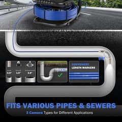 4.3 in. Sewer Inspection Camera w 66ft/20m Cable Rechargeable Battery for Pipe