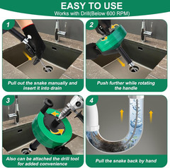 50 FT Drain Snake Plumbing Clog Remover with Drill Attachment