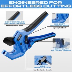 Heavy-Duty Ratchet Pipe Cutter Tool for PVC, PEX, CPVC, Rubber Hose &ndash; Cuts 3