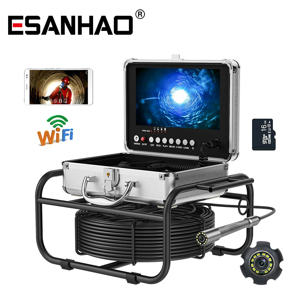 23mm WIFI Drain Sewer Camera Pipe Inspection Camera DVR 16GB 9&rdquo; Monitor 50M