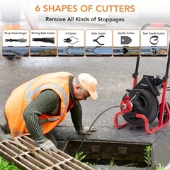 75Ft X 1/2 Inch Drain Cleaner Machine, Electric Drain Auger for 2-4 Inch Pipes