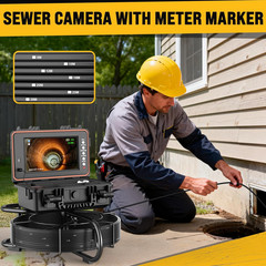 100Ft Self-Leveling Sewer Camera with HD Screen & 12 LED Lights, DVR Included