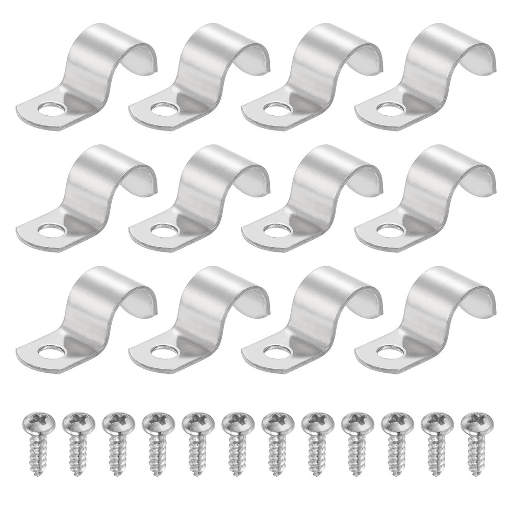 12Pcs 14mm(9/16&Prime;) One Hole Rigid Pipe Strap with Screws, Silver