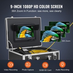 98ft Sewer Camera with 512Hz Locator, 9in HD Screen, Self-Leveling & 36X Zoom