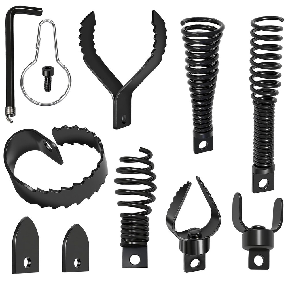 9 PCS Drain Snake Drill Attachment Cleaner Cutter Head Root 50ft-100ft Cables