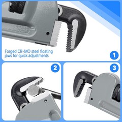 3 Pcs Aluminum Pipe Wrench Set Heavy Duty Plumbing Hand Tools 10 14 18 In
