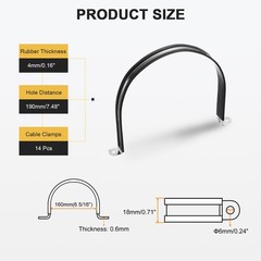 14Pcs 160mm(6-5/16&Prime;) Stainless Steel Rubber 2 Hole U-Tube Strap Clamp, Black