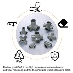 8pcs PVC Fitting 1/2&Prime; 3 Ways Connector Build Grade Pipe Coupling, Grey